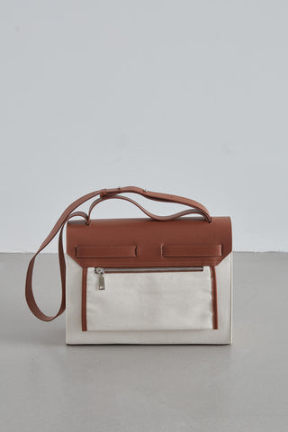 Faux Leather Detailed Canvas Bag Natural