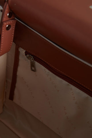 Faux Leather Detailed Canvas Bag Natural