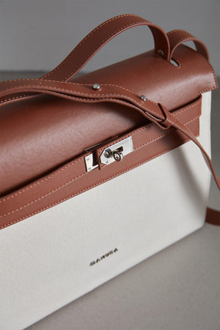 Faux Leather Detailed Canvas Bag Natural