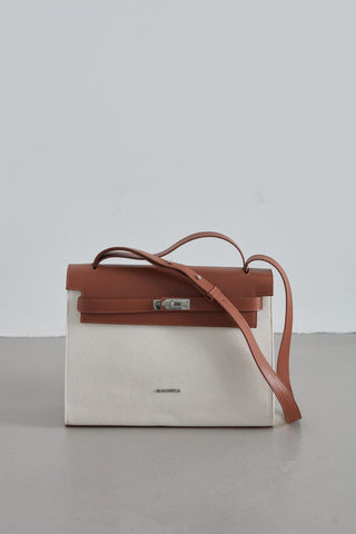 Faux Leather Detailed Canvas Bag Natural