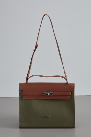 Faux Leather Detailed Canvas Bag Green
