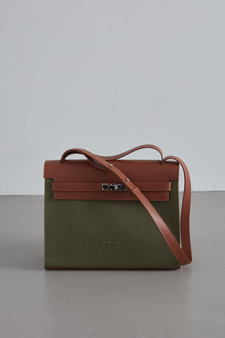 Faux Leather Detailed Canvas Bag Green