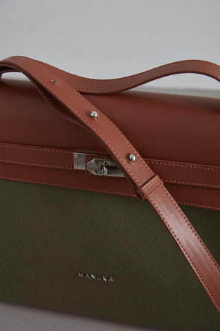 Faux Leather Detailed Canvas Bag Green