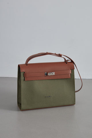 Faux Leather Detailed Canvas Bag Green
