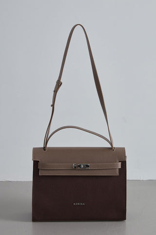 Leather Detailed Canvas Bag Dark Brown