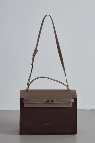 Faux Leather Detailed Canvas Bag Dark Brown