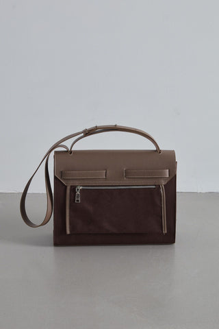 Leather Detailed Canvas Bag Dark Brown