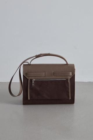 Faux Leather Detailed Canvas Bag Dark Brown