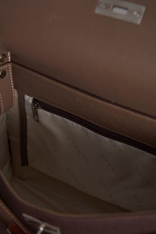 Leather Detailed Canvas Bag Dark Brown