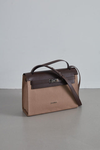 Leather Detailed Canvas Bag Camel