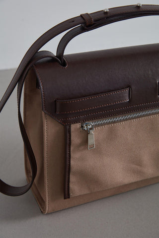 Leather Detailed Canvas Bag Camel