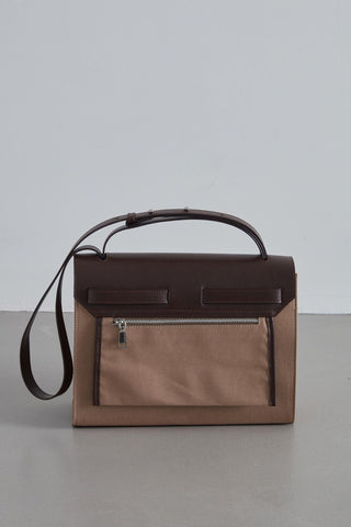 Leather Detailed Canvas Bag Camel