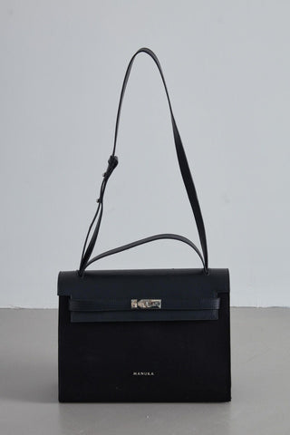 Leather Detailed Canvas Bag Black