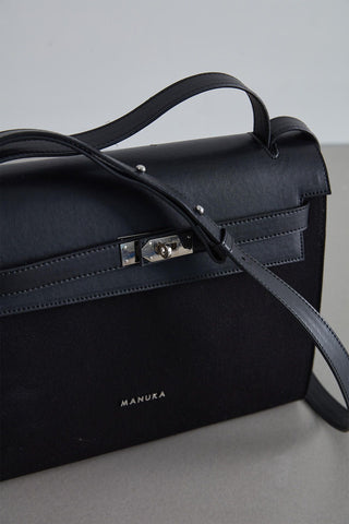 Leather Detailed Canvas Bag Black