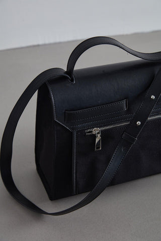 Leather Detailed Canvas Bag Black