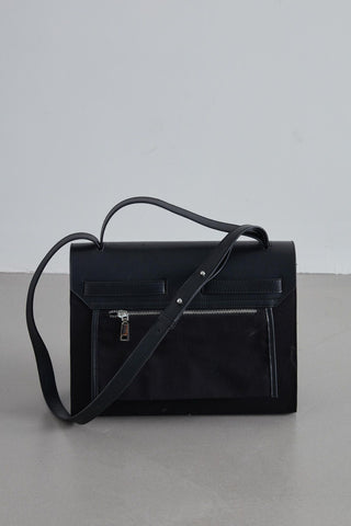 Leather Detailed Canvas Bag Black