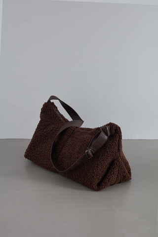 Faux Fur Tote Crossbody Bag Brown