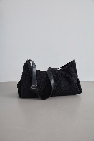 Faux Fur Tote Crossbody Bag Black