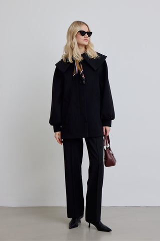 Wide Collar Belted Jacket Black