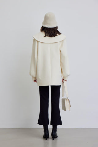 Wide Collar Belted Jacket Ecru