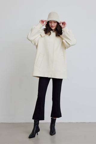 Wide Collar Belted Jacket Ecru