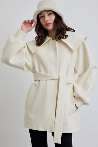 Wide Collar Belted Jacket Ecru