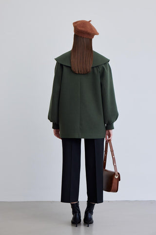 Wide Collar Belted Jacket Emerald