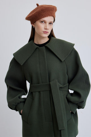 Wide Collar Belted Jacket Emerald