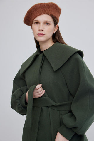 Wide Collar Belted Jacket Emerald