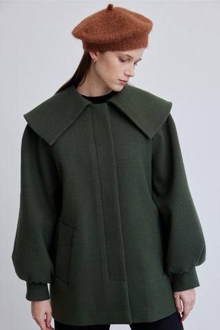 Wide Collar Belted Jacket Emerald