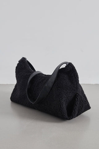 Faux Fur Tote Crossbody Bag Black