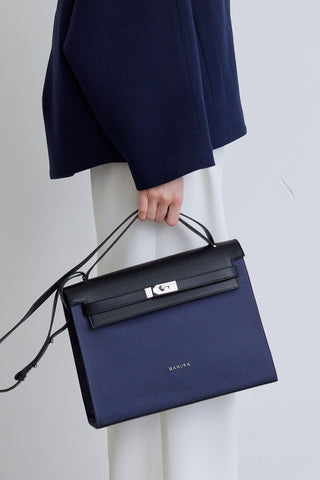 Leather Detailed Canvas Bag Navy Blue