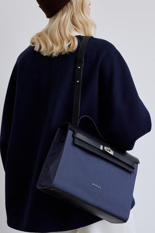 Leather Detailed Canvas Bag Navy Blue