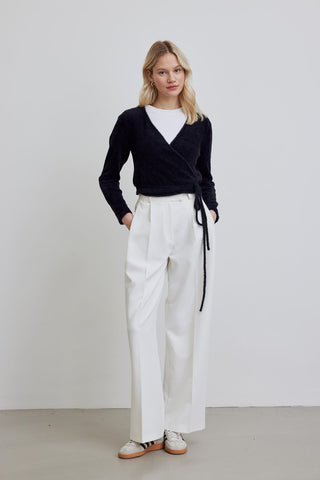 Pleat Detail Palazzo Trousers White