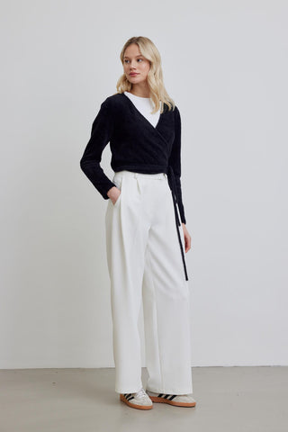 Pleat Detail Palazzo Trousers White