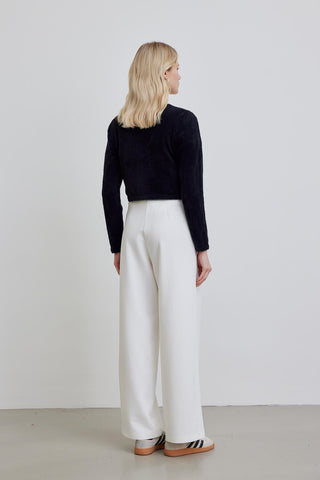 Pleat Detail Palazzo Trousers White