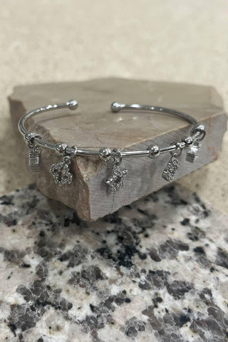 Tiny Charm Cuff Bracelet Silver