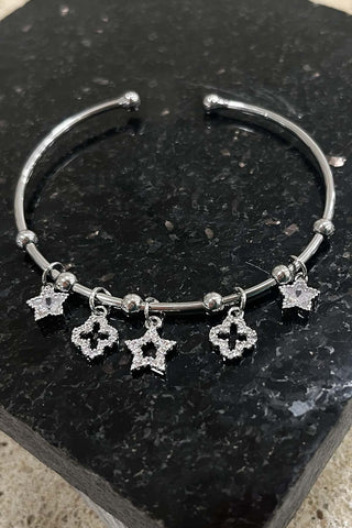 Tiny Charm Cuff Bracelet Silver