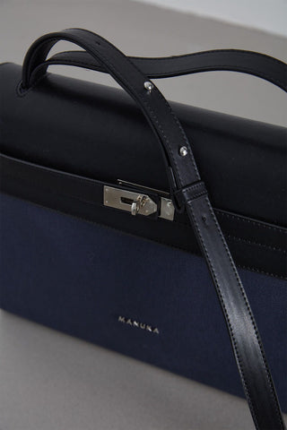 Leather Detailed Canvas Bag Navy Blue