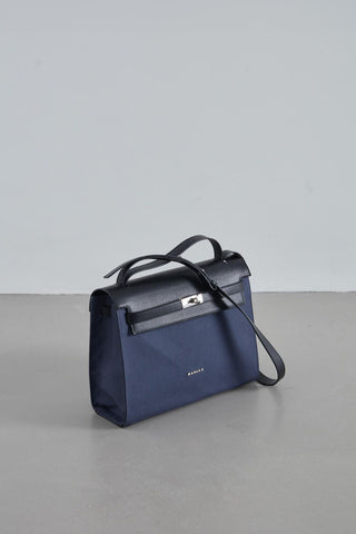 Leather Detailed Canvas Bag Navy Blue