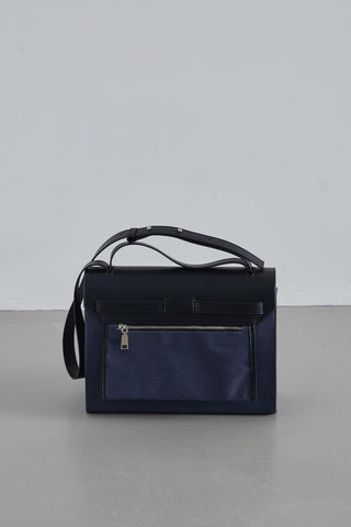 Leather Detailed Canvas Bag Navy Blue