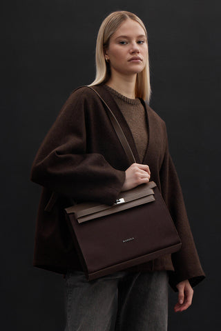 Faux Leather Detailed Canvas Bag Dark Brown