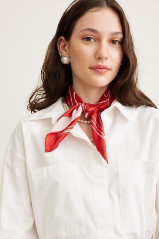 Patterned Satin Neck Scarf Rose Red