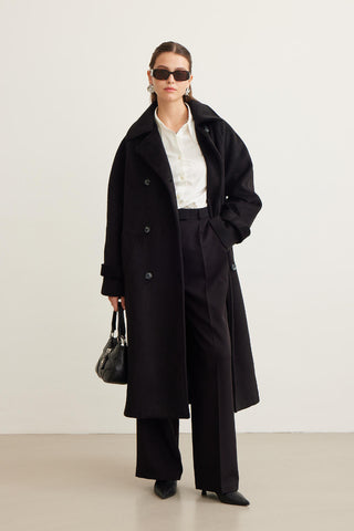 Danish Cachet Double-Breasted Coat Black