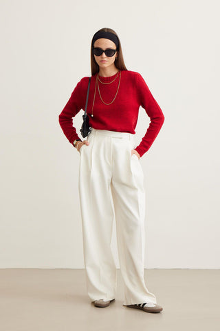 Pleat Detail Palazzo Trousers White