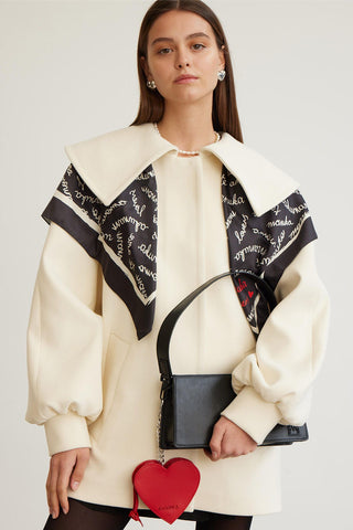 Wide Collar Belted Jacket Ecru