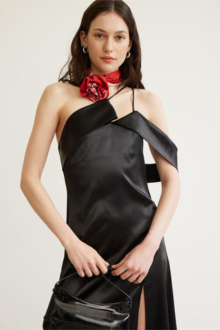 Patterned Satin Neck Scarf Rose Red