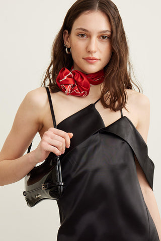 Patterned Satin Neck Scarf Rose Red