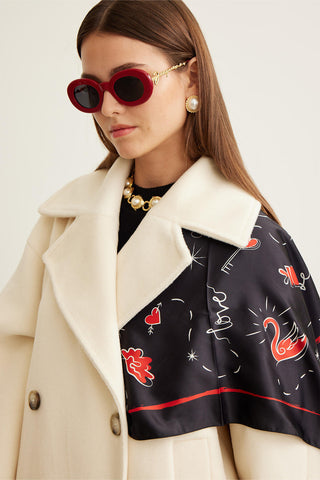 Desenli Saten Boyun Eşarp Amour Siyah