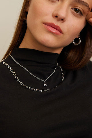 Double Chain Star Necklace Silver